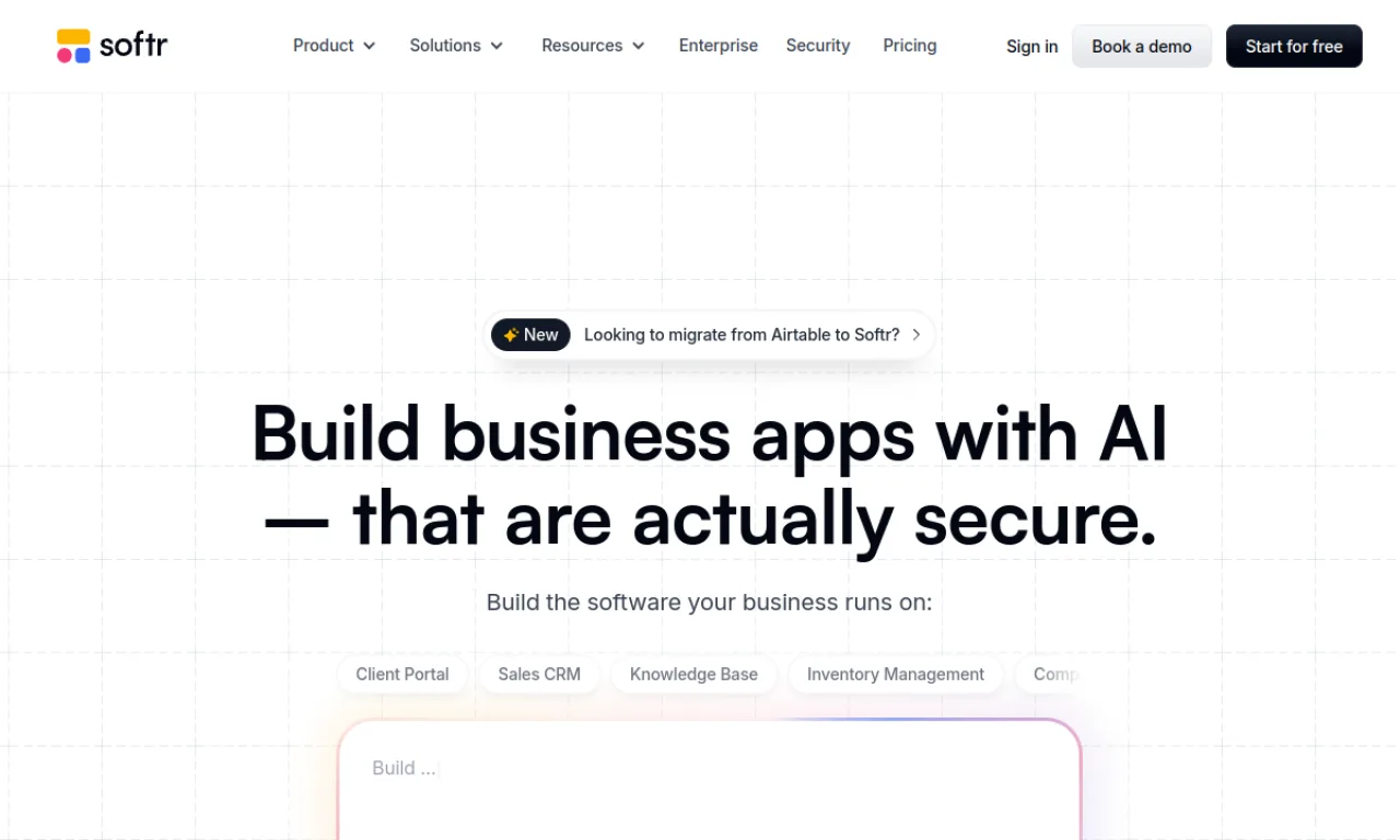 Screenshot of Softr website