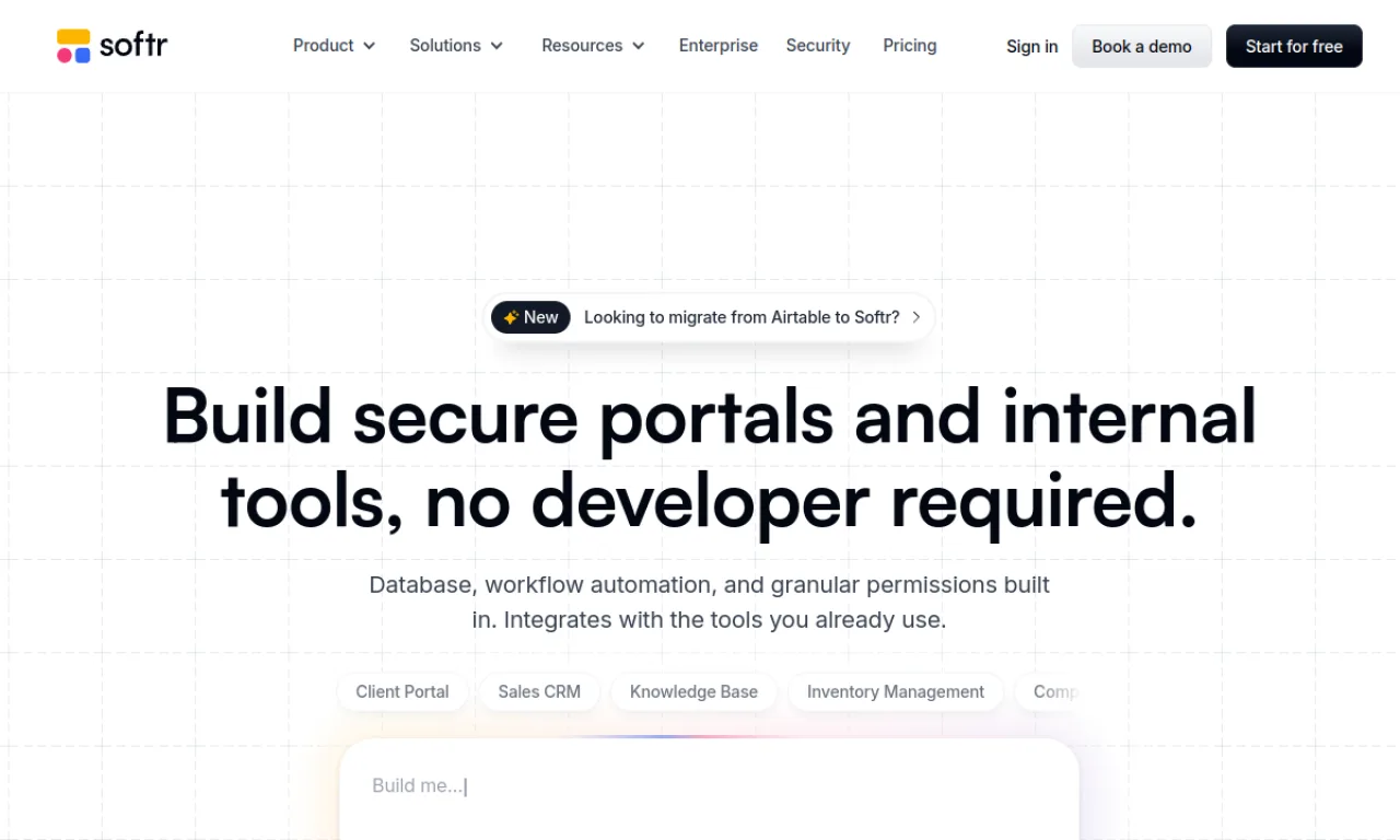 Screenshot of Softr website