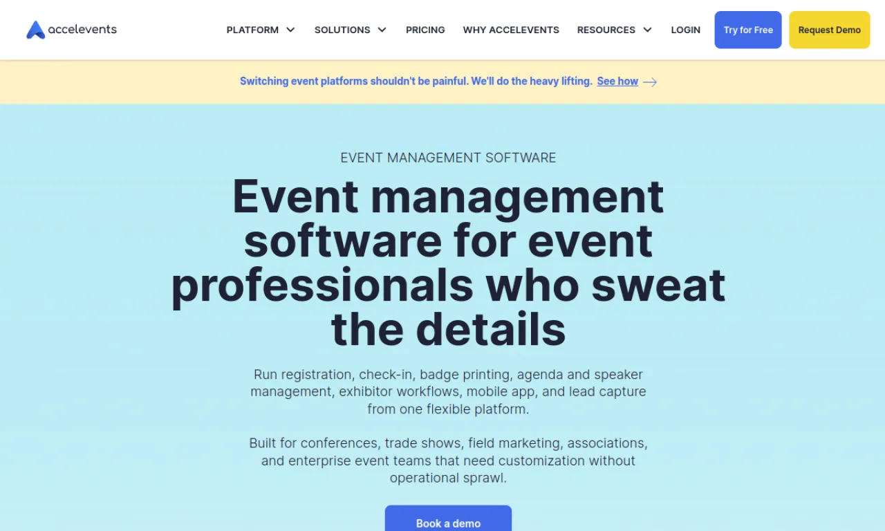 Screenshot of Accelevents website