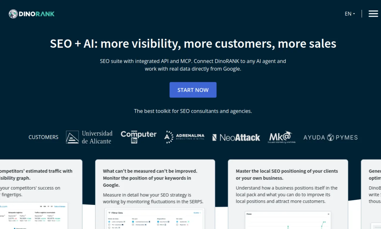 Screenshot of Dinorank website