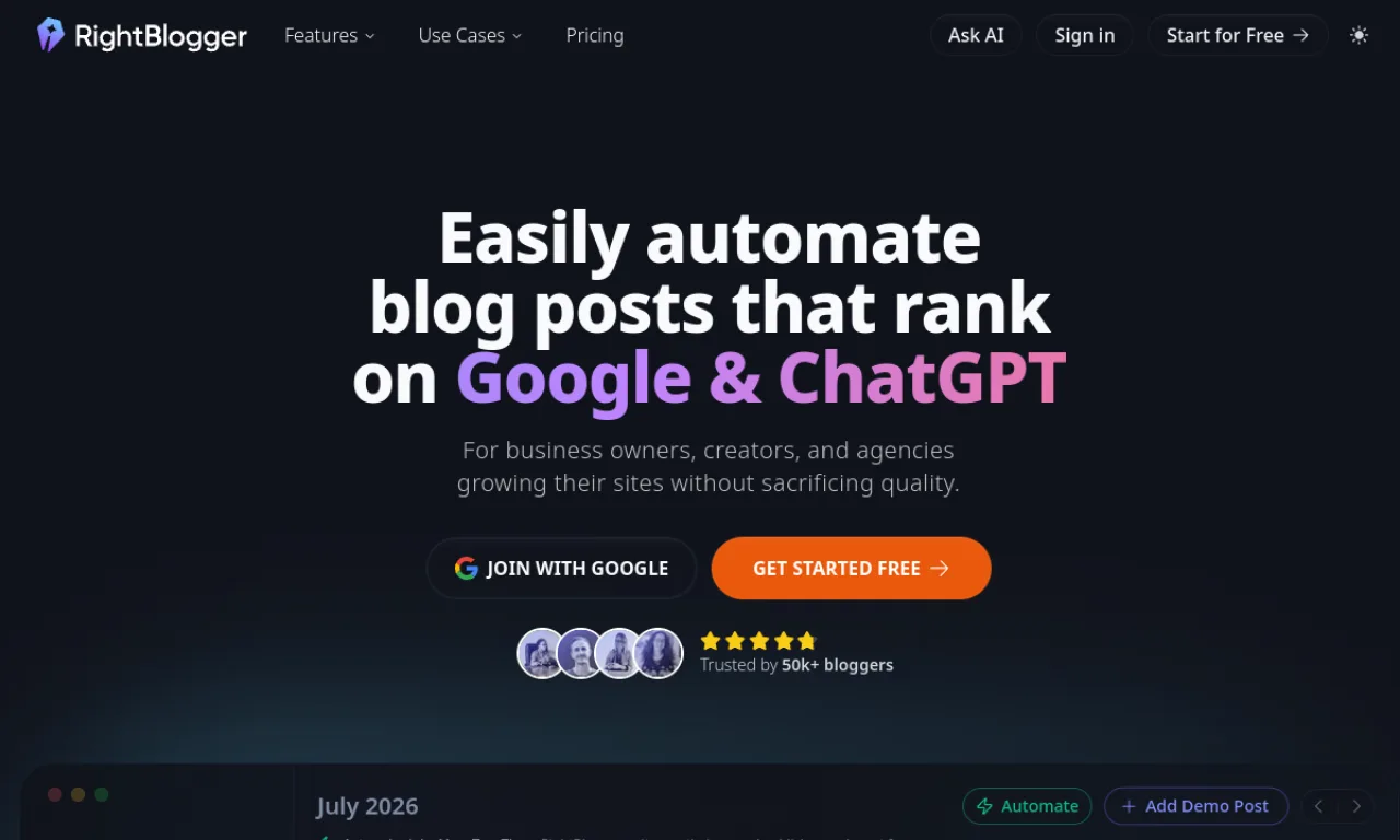 Screenshot of Rytar / RightBlogger website