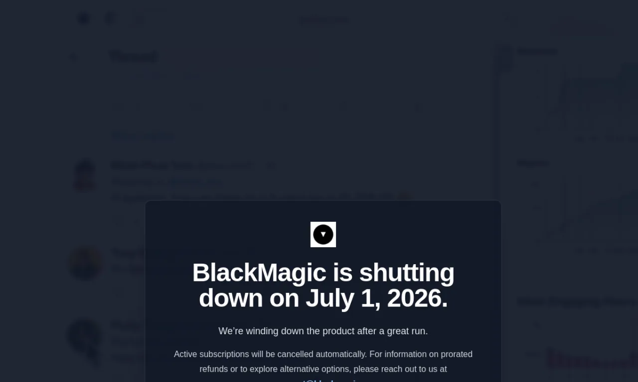 Screenshot of Hypefury Mentions / Black Magic website
