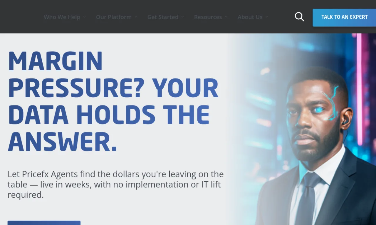 Screenshot of Pricefx website