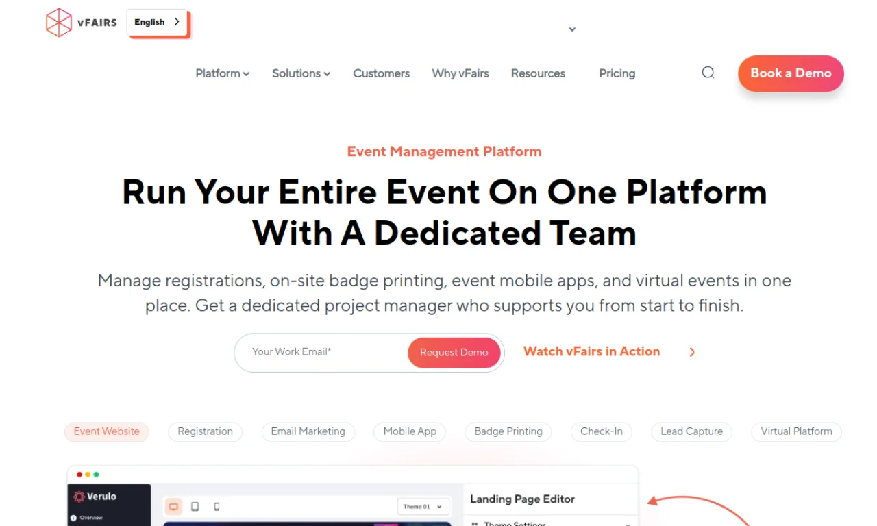 Screenshot of vFairs website