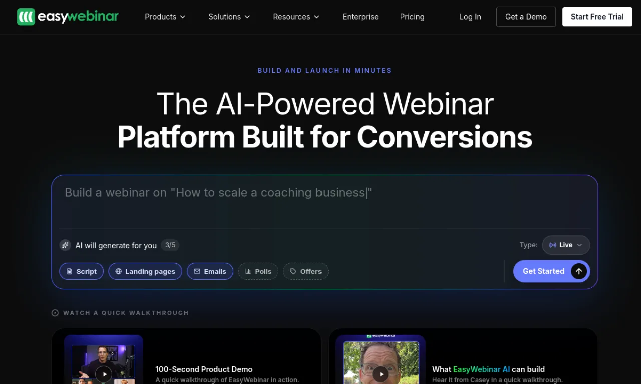 Screenshot of EasyWebinar website