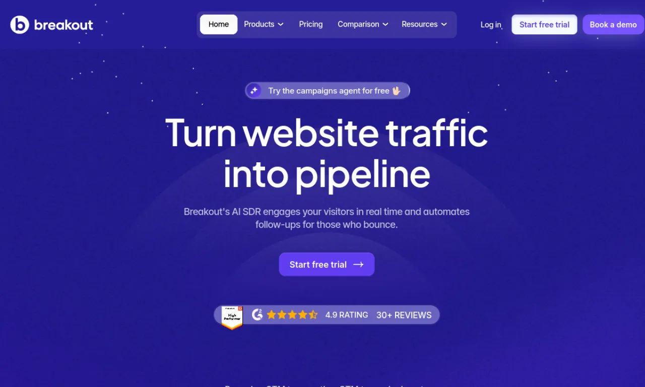 Screenshot of Breakout website
