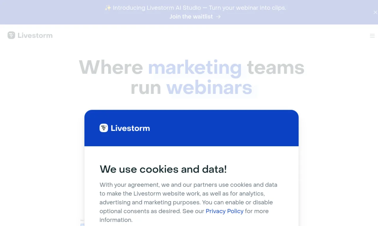 Screenshot of Livestorm website