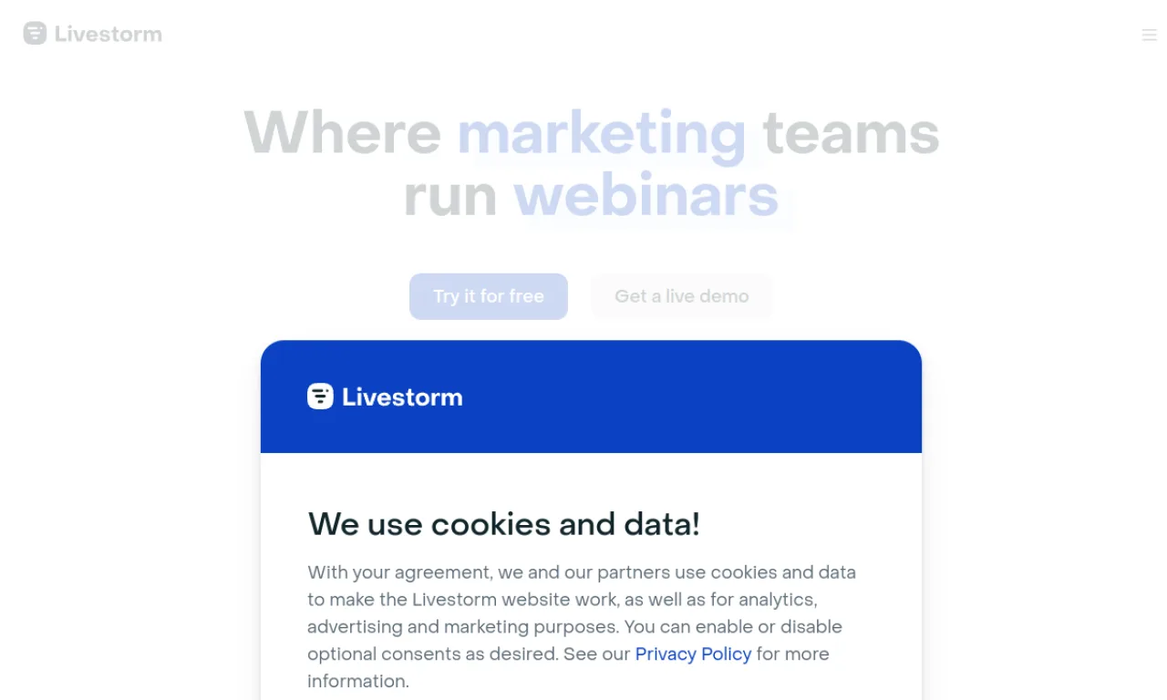 Screenshot of Livestorm website