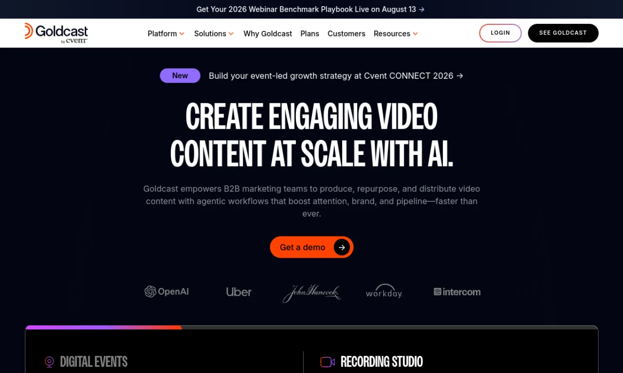 Screenshot of Welcome / Goldcast website