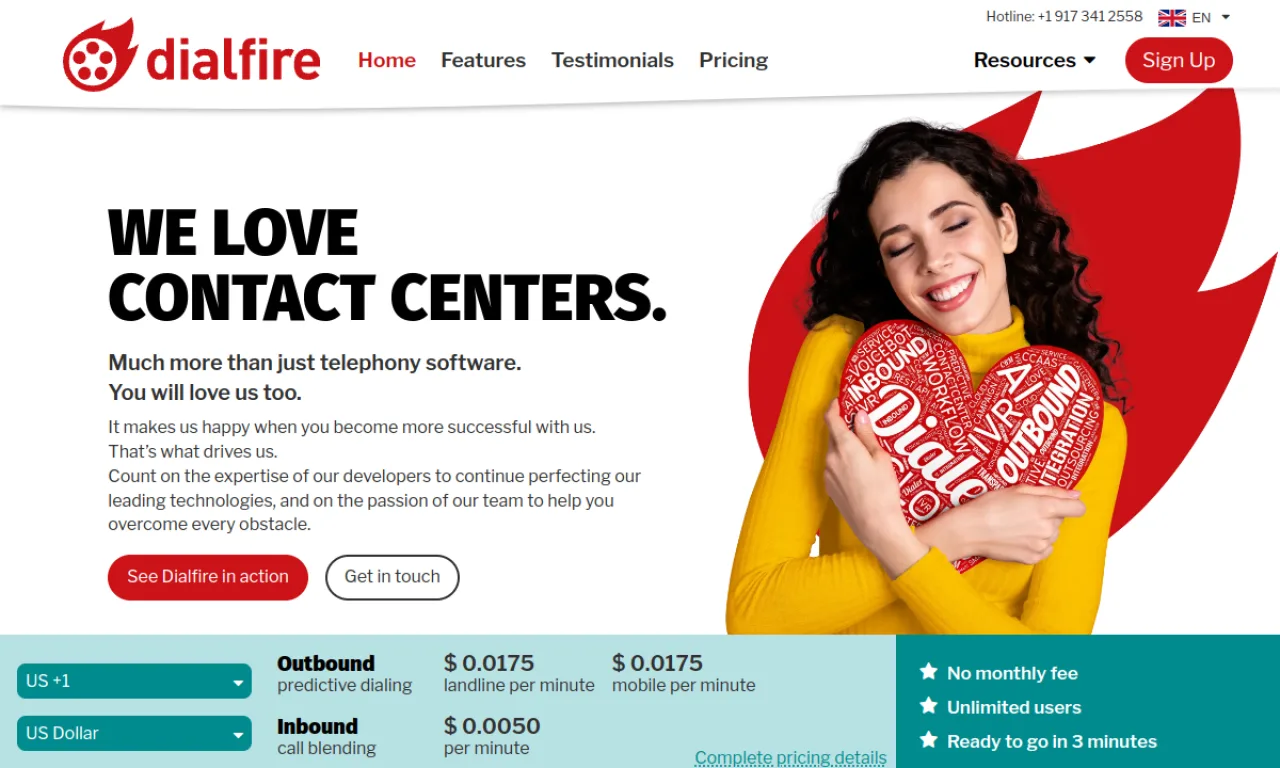 Screenshot of Dialfire website