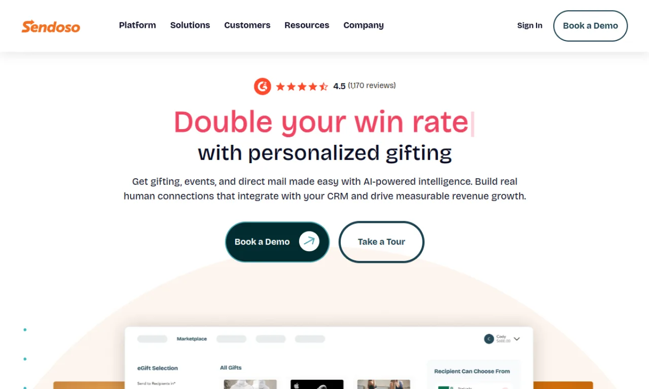 Screenshot of Sendoso website