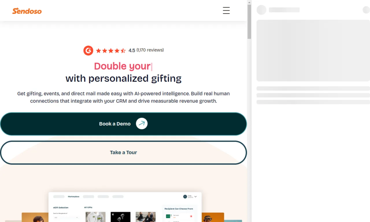 Screenshot of Sendoso website