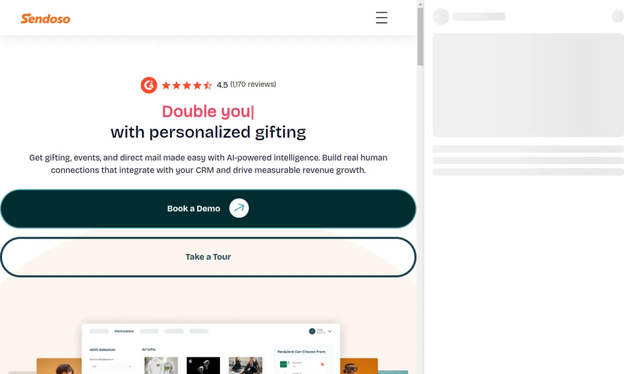 Screenshot of Sendoso website