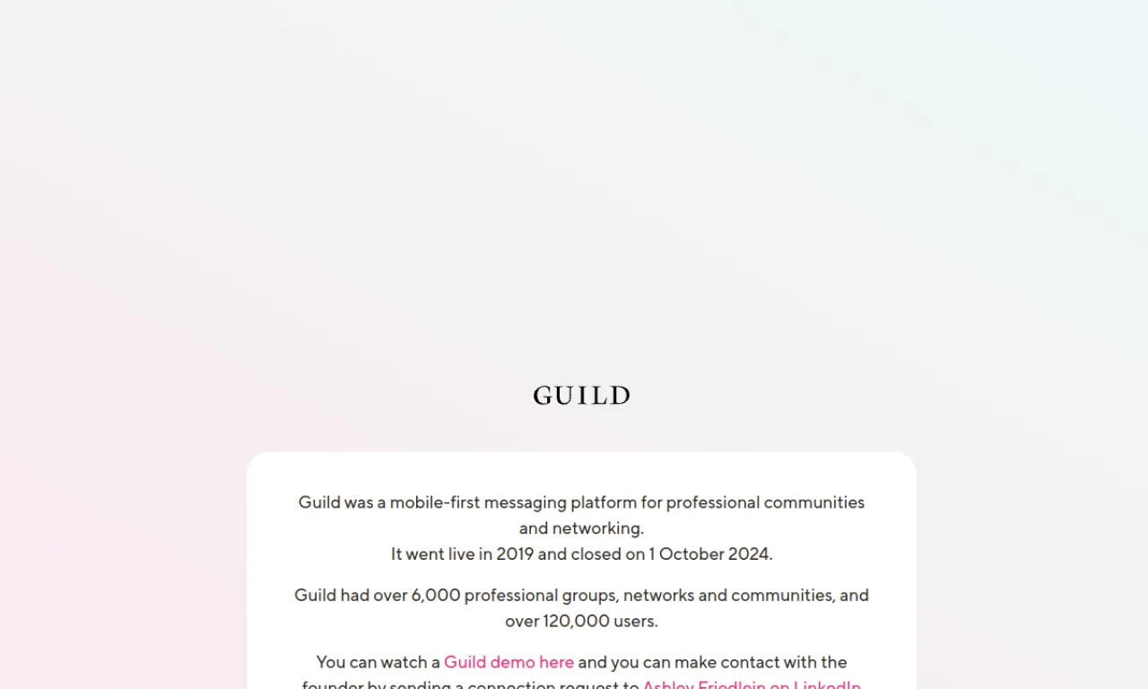 Screenshot of Guild website