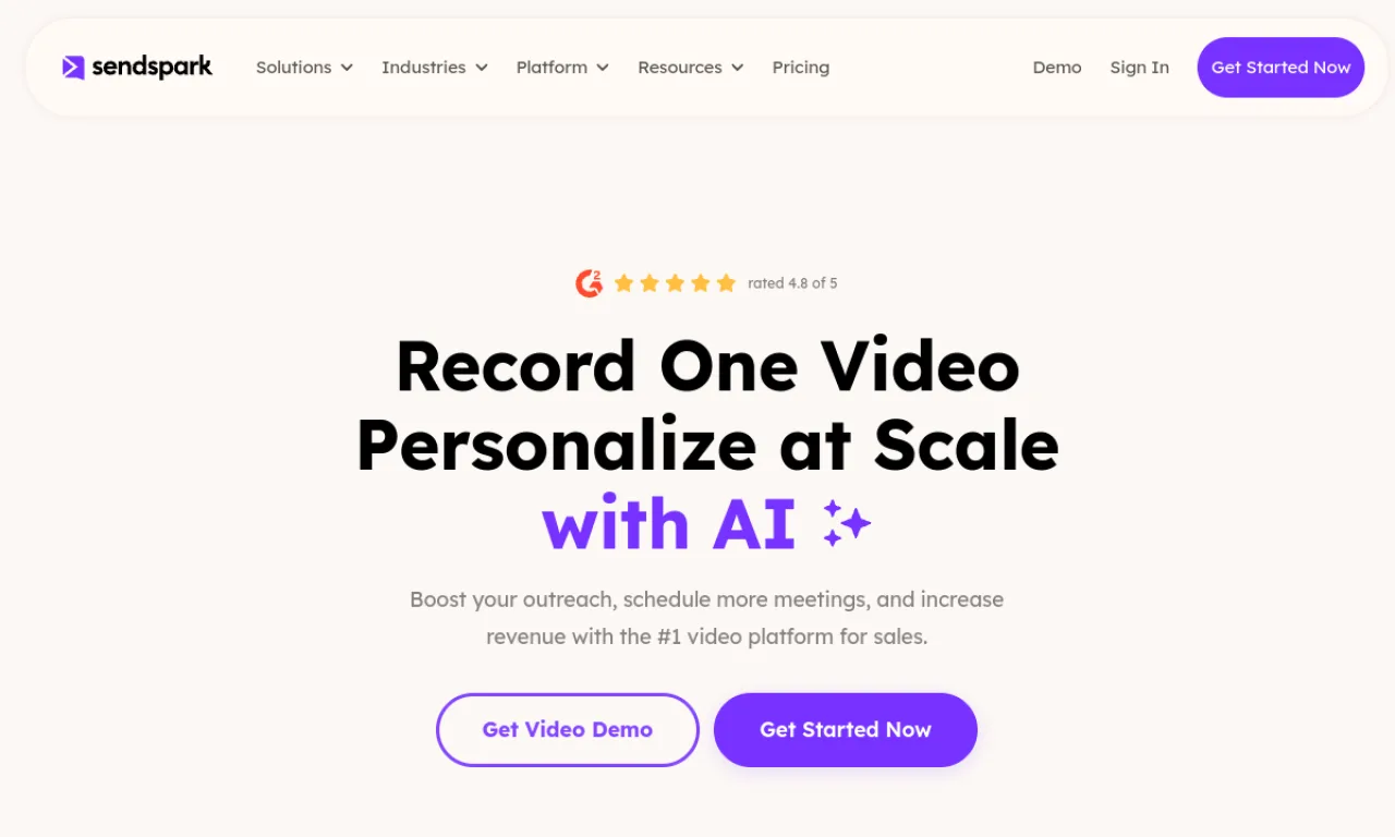Screenshot of Sendspark website