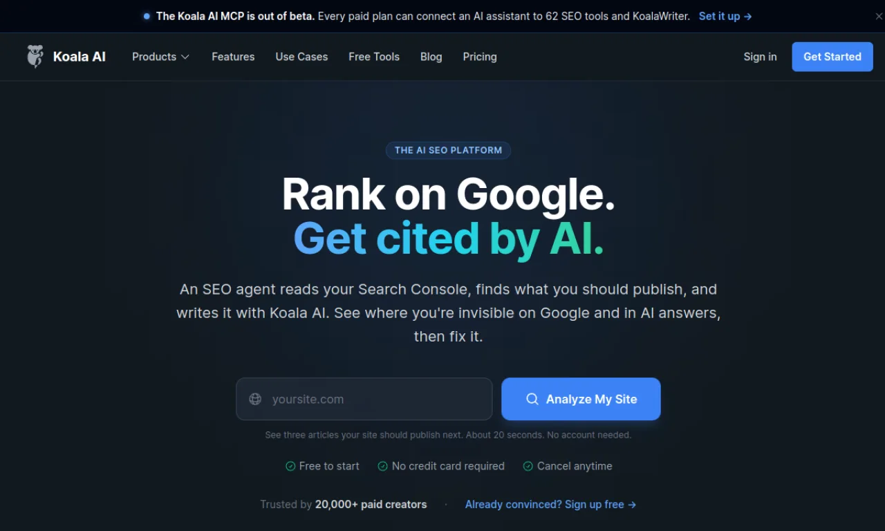 Screenshot of Koala Writer website