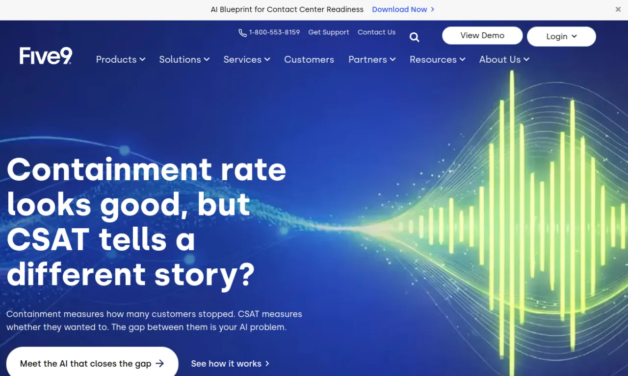 Screenshot of Five9 website