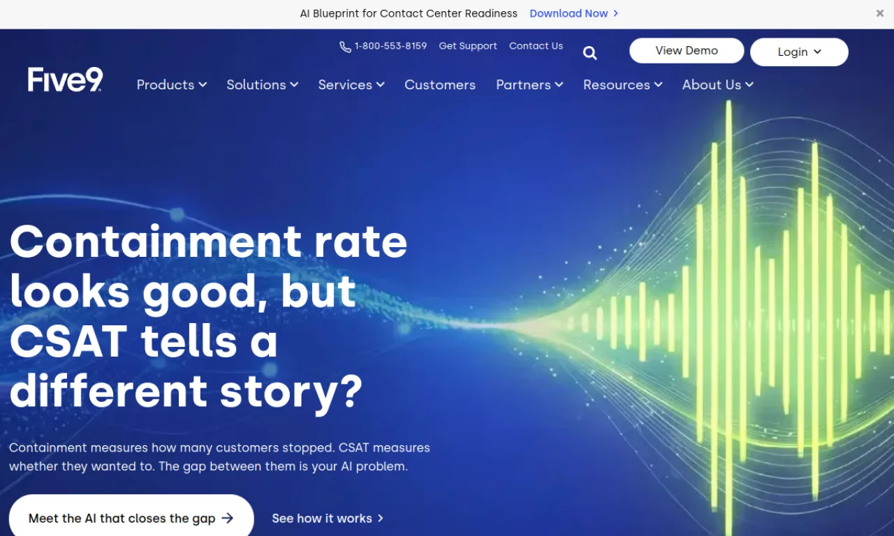 Screenshot of Five9 website