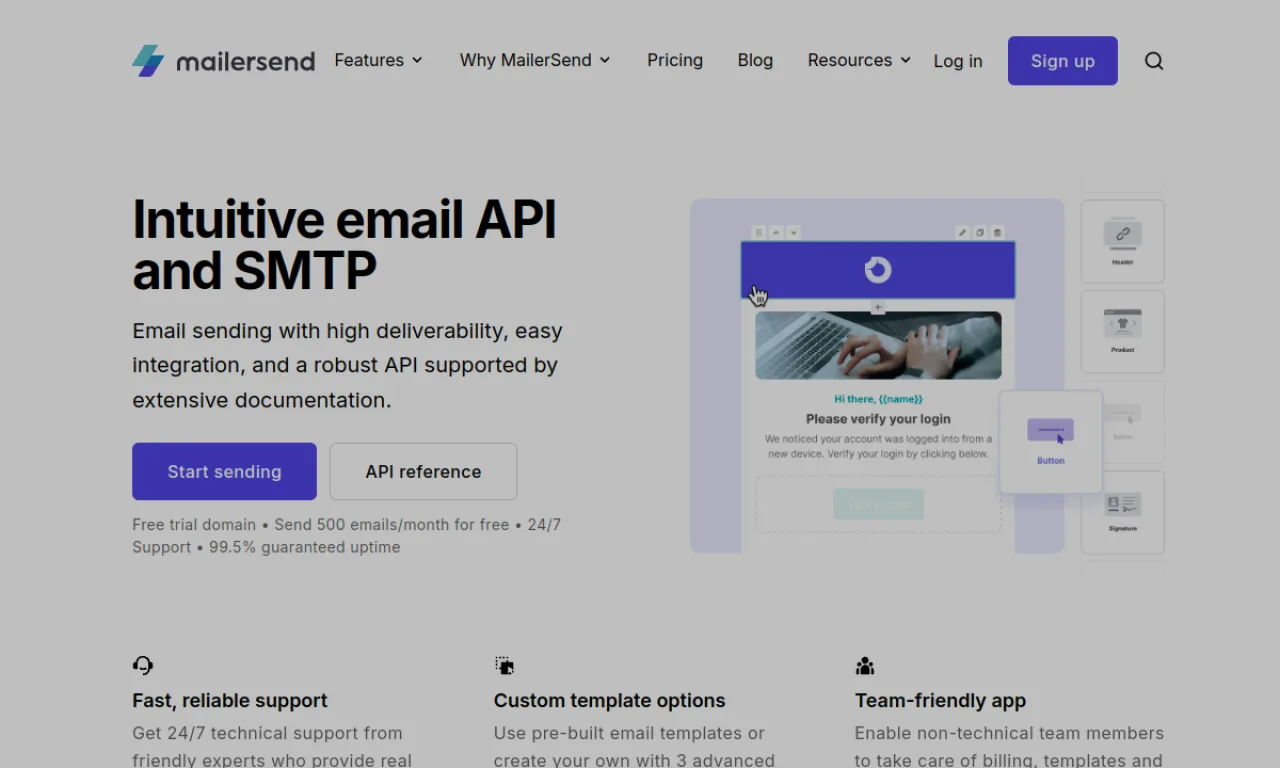 Screenshot of MailerSend website