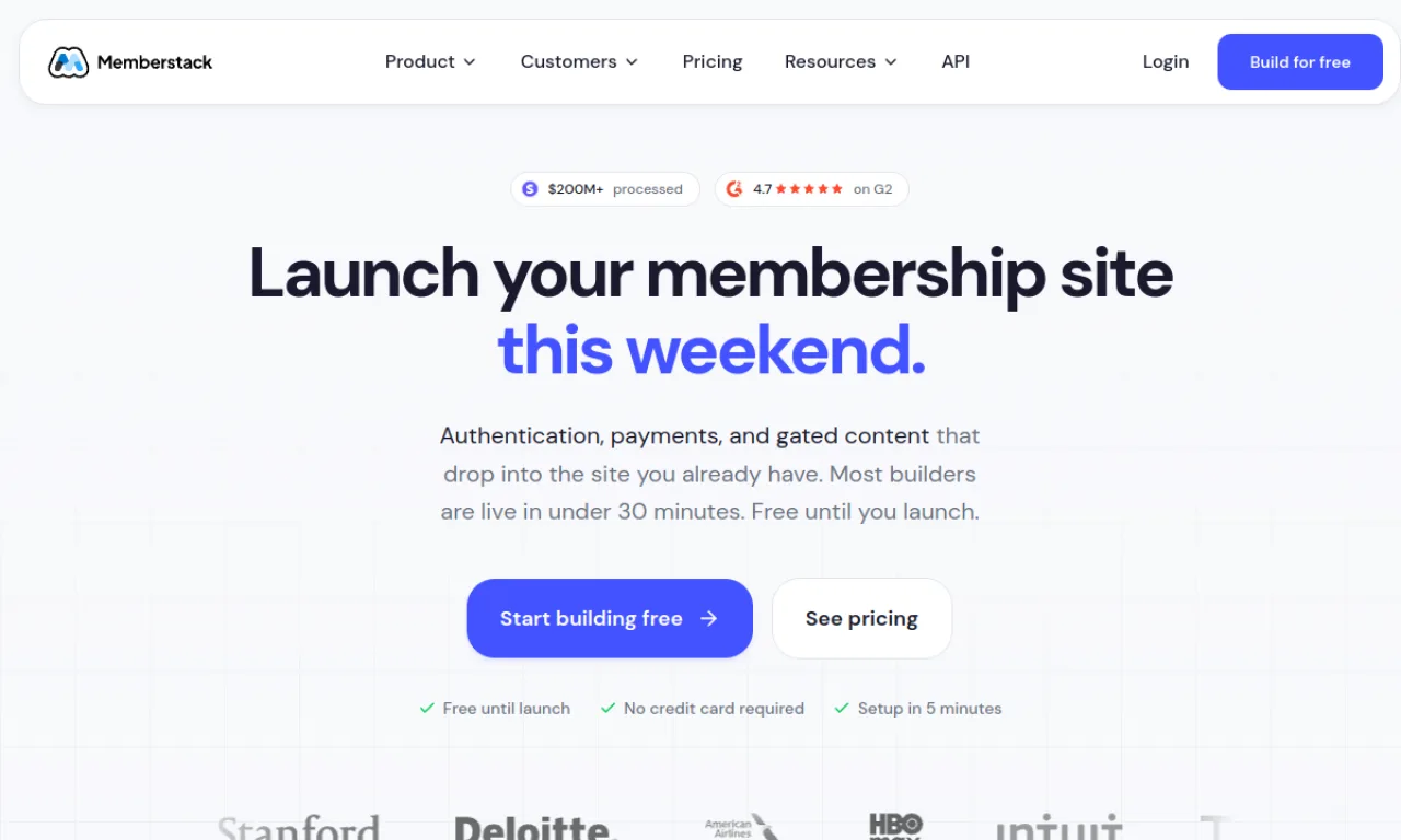 Screenshot of Memberstack website