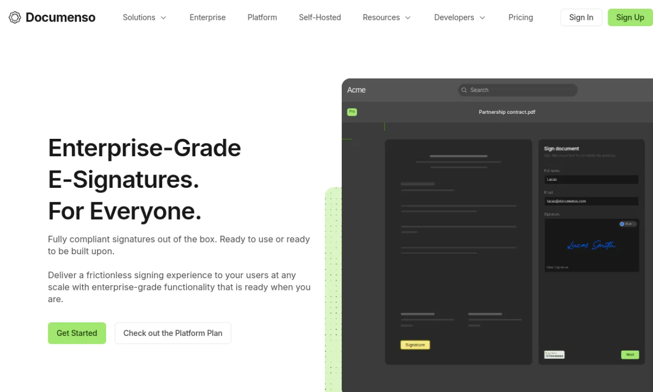Screenshot of Documenso website