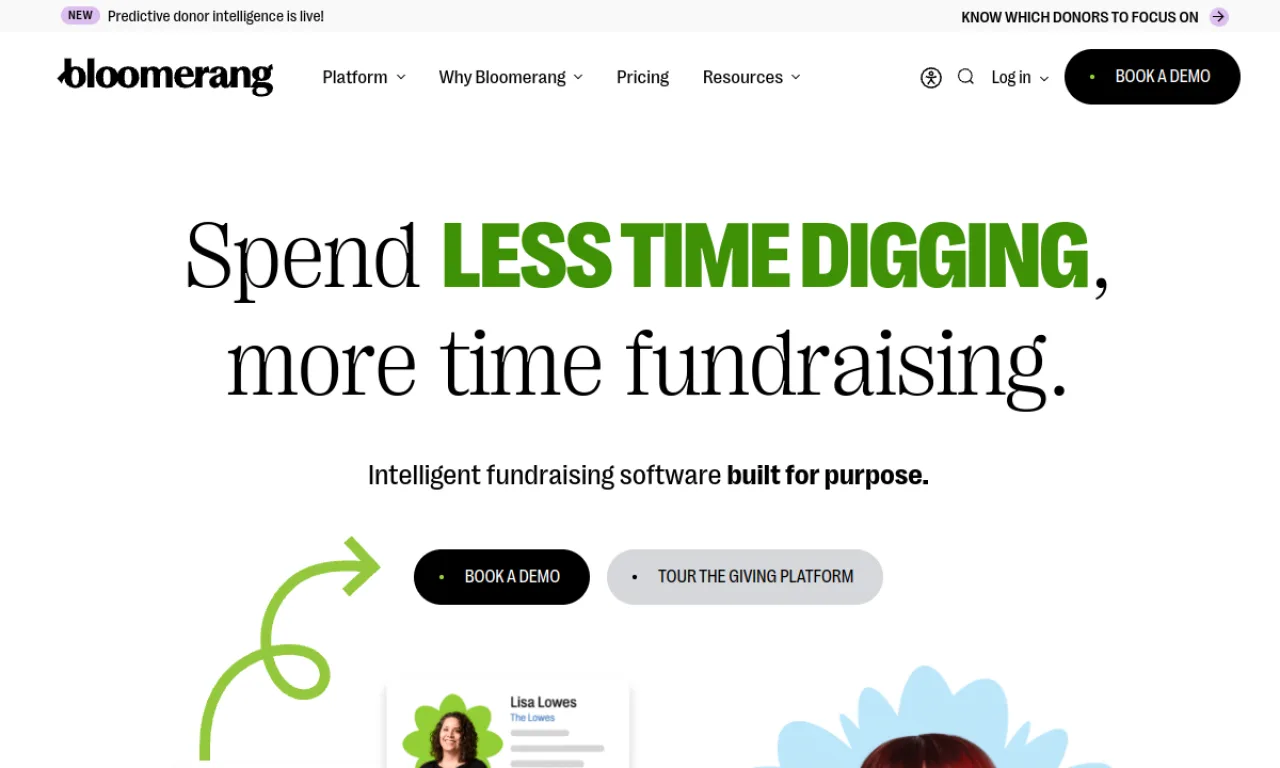 Screenshot of Bloomerang website