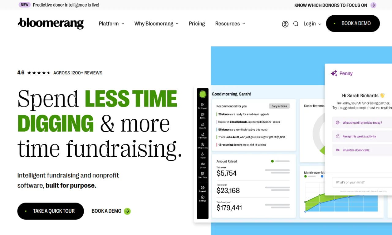 Screenshot of Bloomerang website