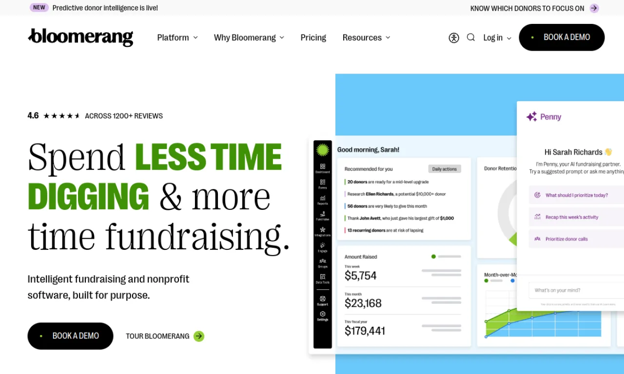 Screenshot of Bloomerang website