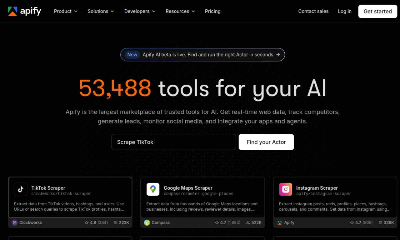 Screenshot of Apify website