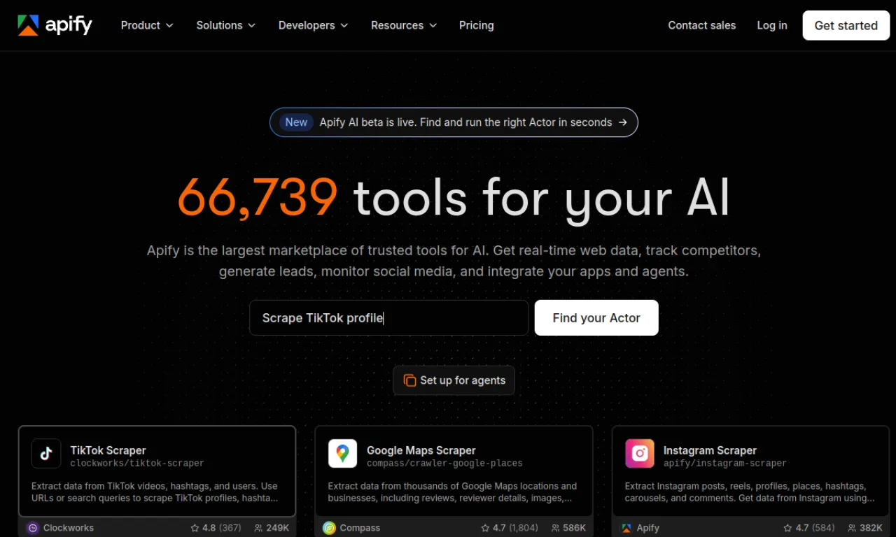 Screenshot of Apify website