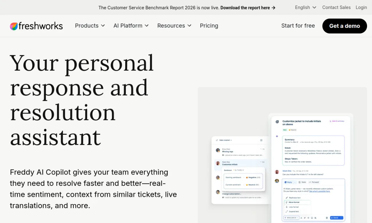 Screenshot of Freshworks Freddy Copilot website