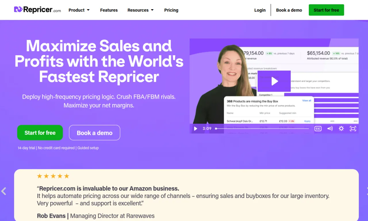 Screenshot of Repricer website