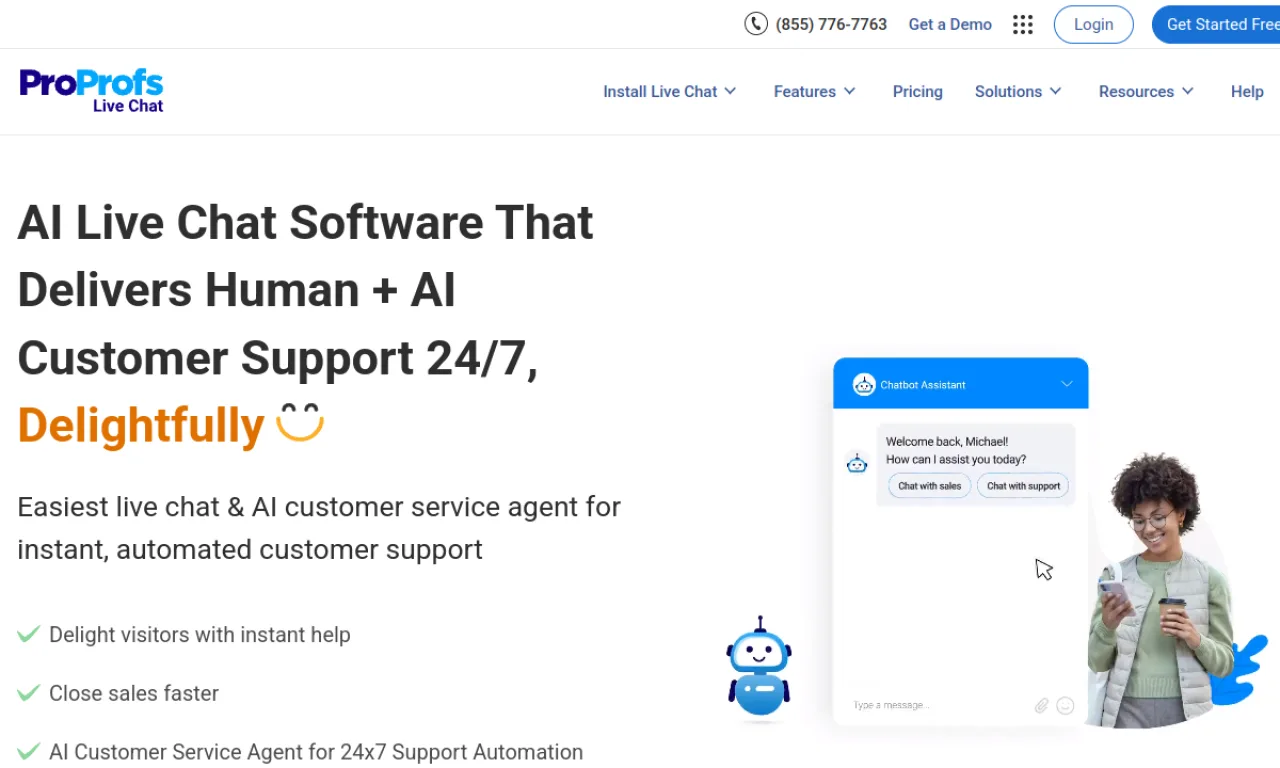 Screenshot of Instabot / ProProfs Chatbot website