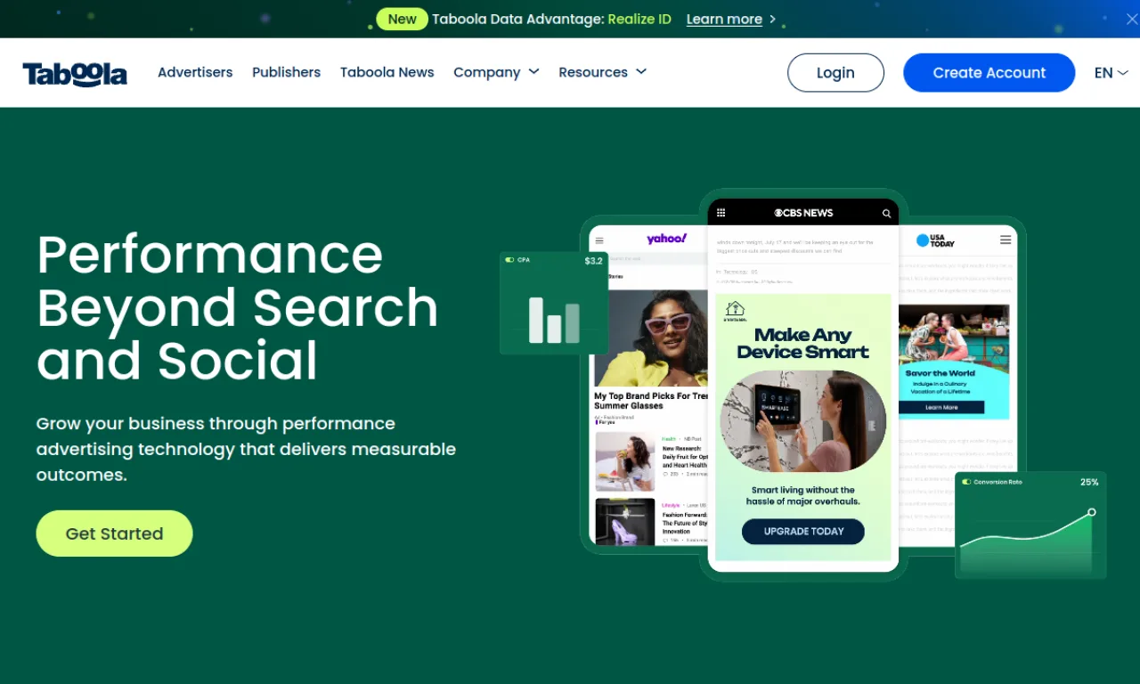Screenshot of Taboola website