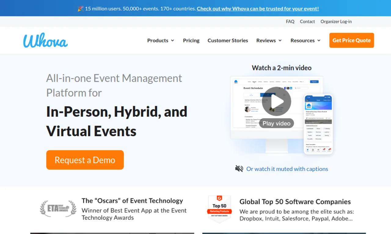 Screenshot of Whova website