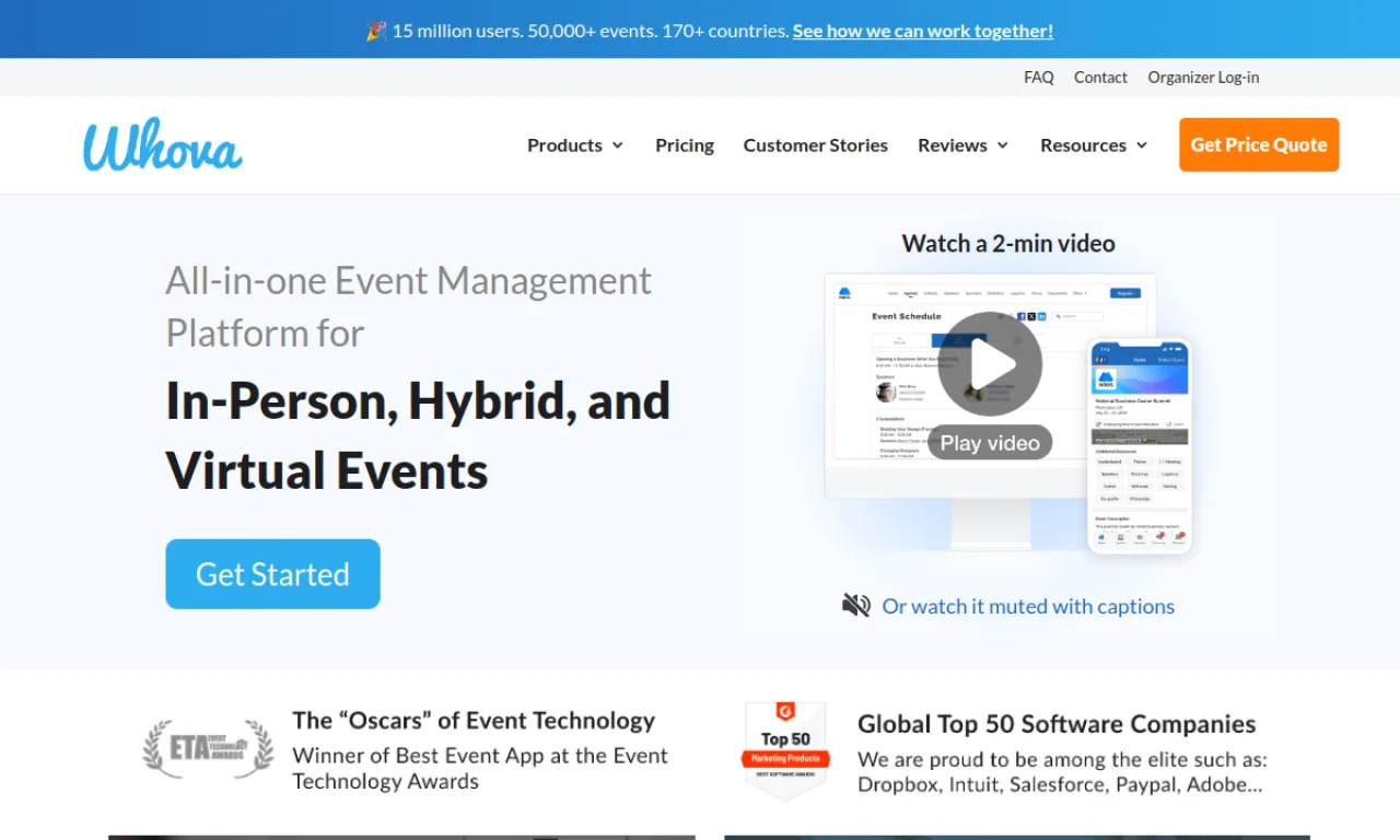 Screenshot of Whova website