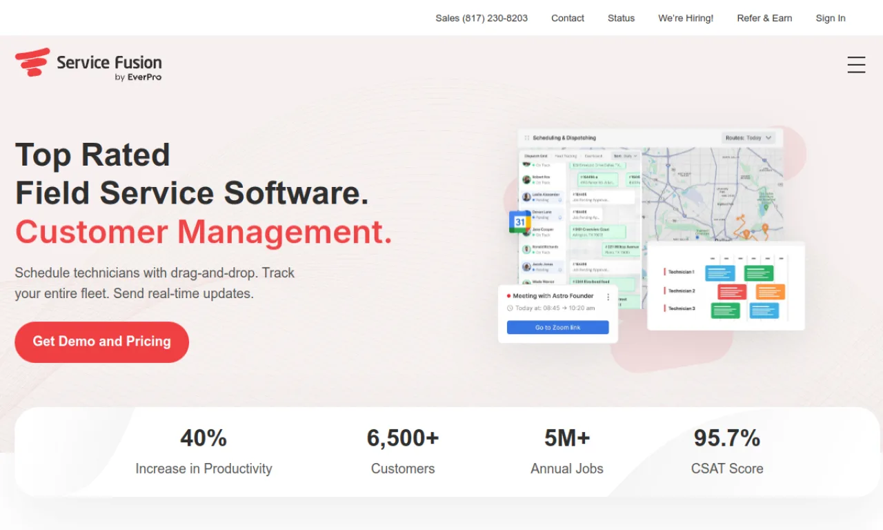 Screenshot of ServiceFusion website