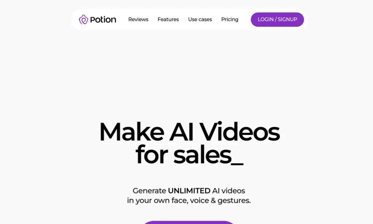 Screenshot of Potion website