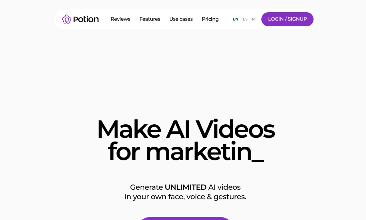 Screenshot of Potion website