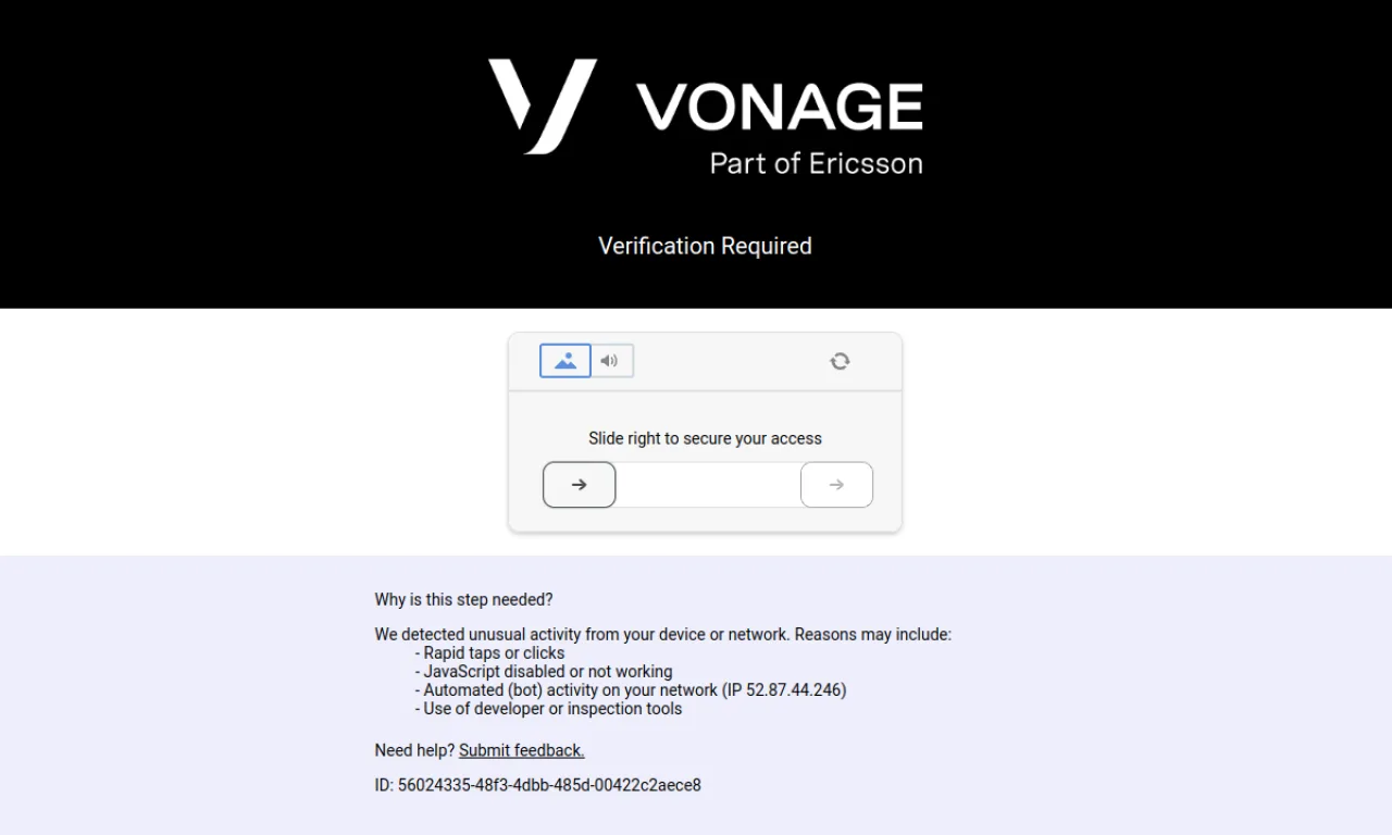 Screenshot of Vonage Business website