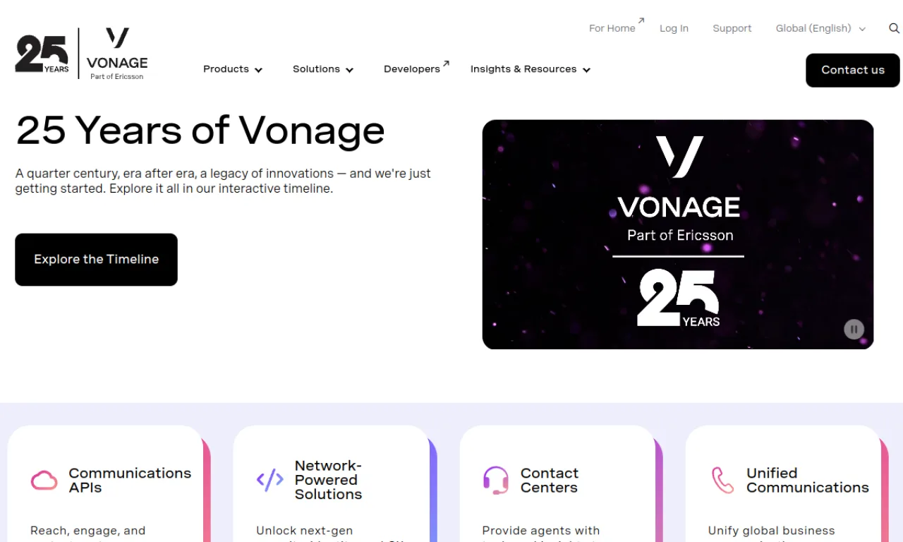 Screenshot of Vonage Business website
