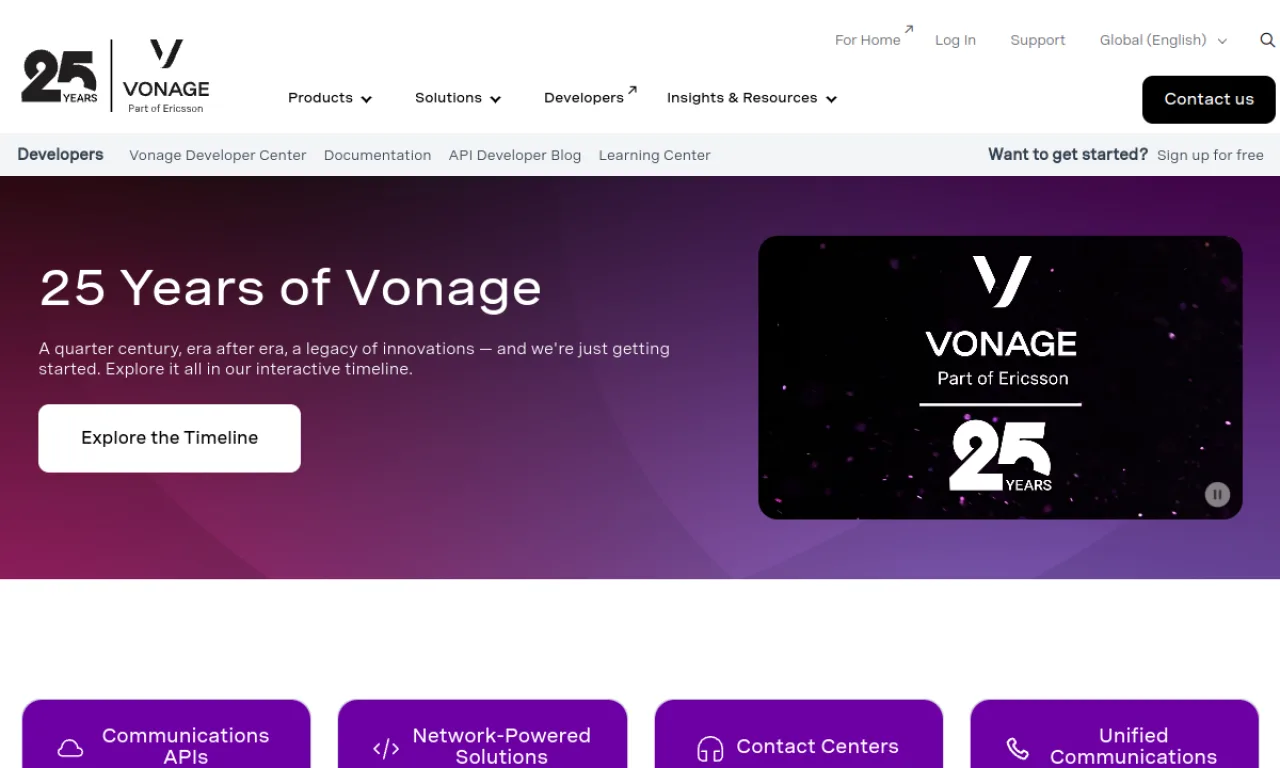 Screenshot of Vonage Business website