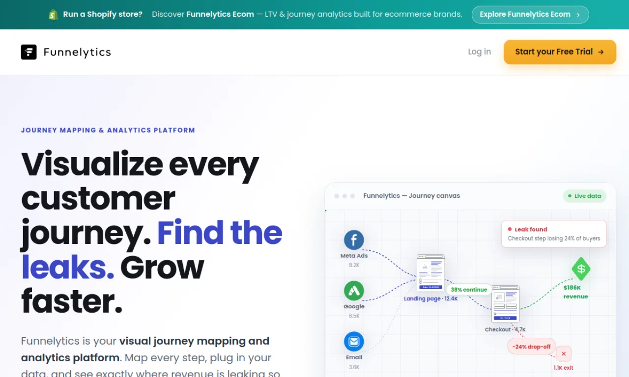 Screenshot of FunnelStory / Funnelytics website