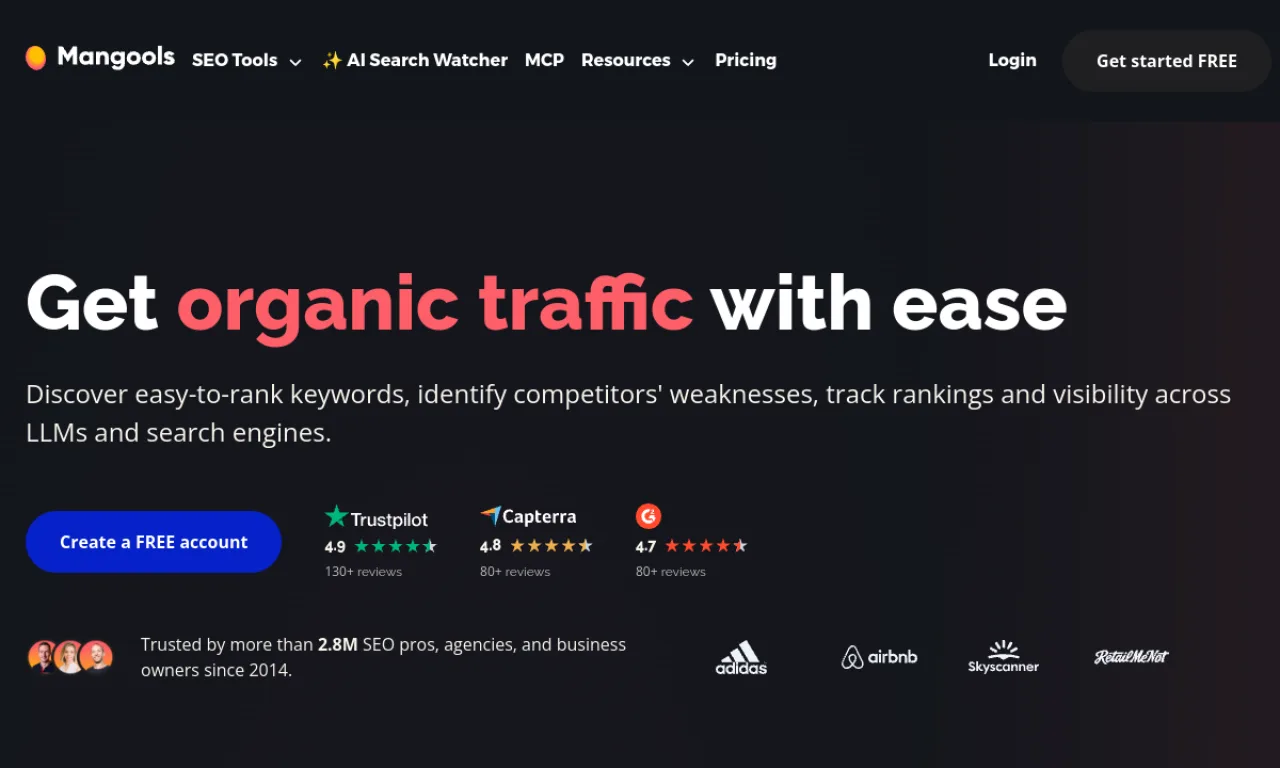 Screenshot of Mangools website