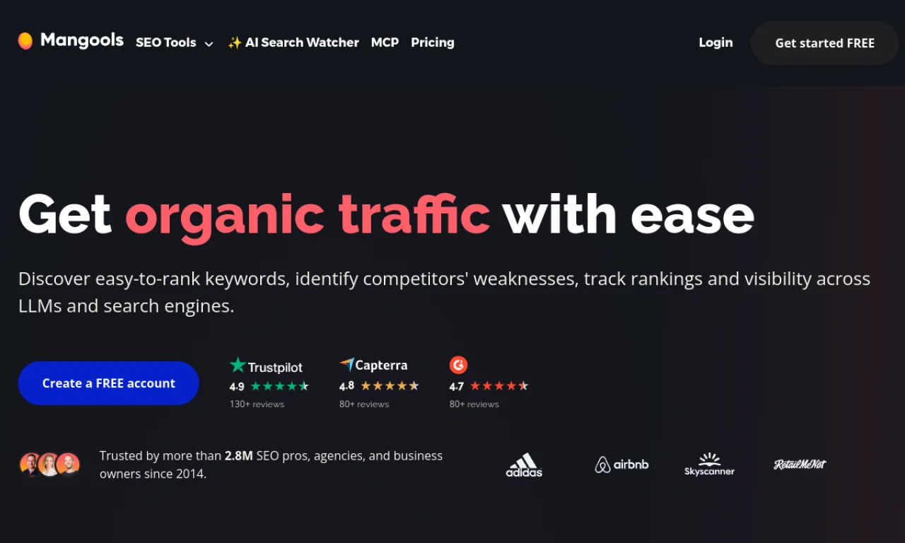 Screenshot of Mangools website