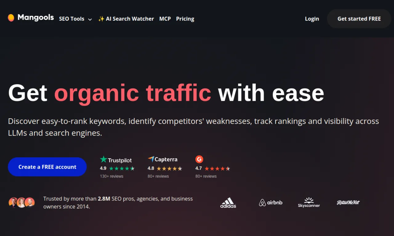 Screenshot of Mangools website