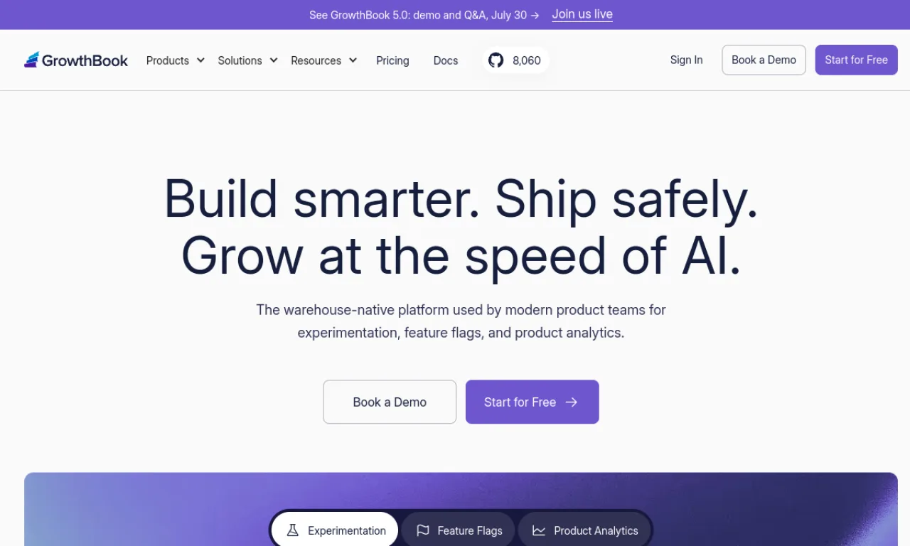 Screenshot of GrowthBook website