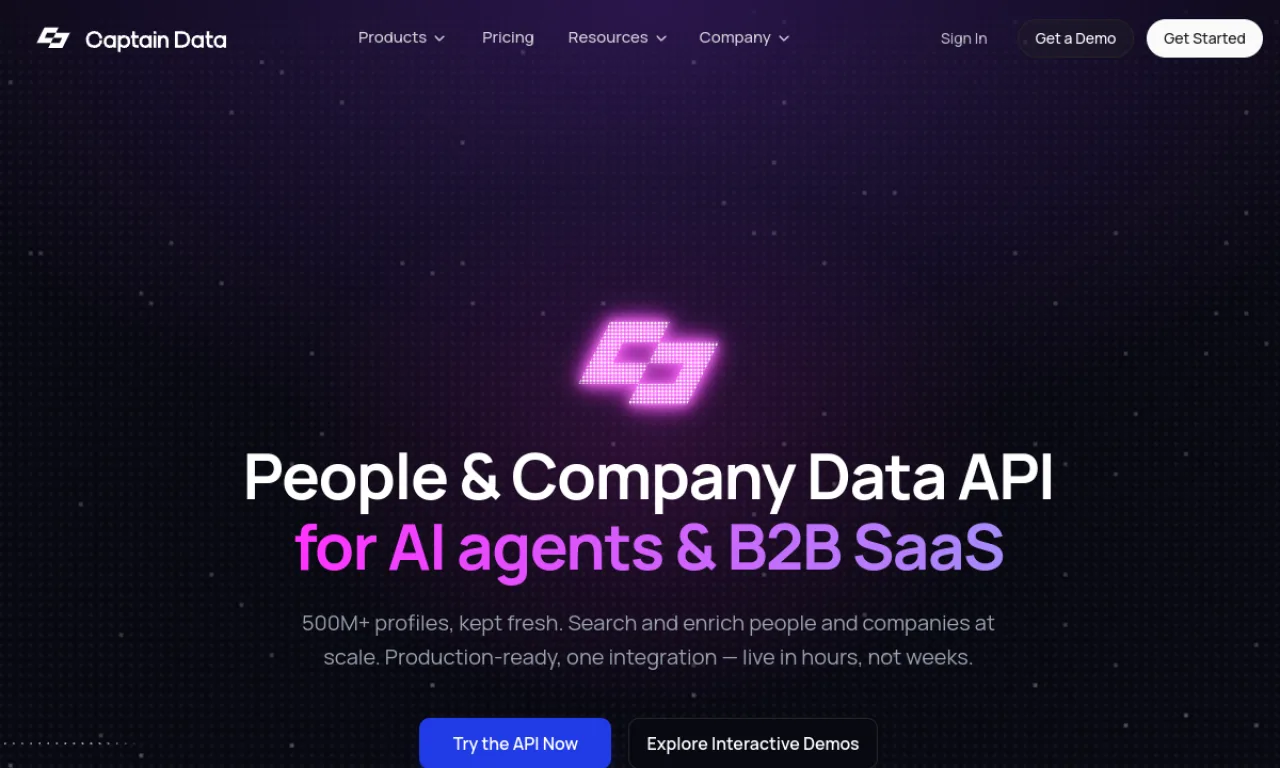 Screenshot of Captain Data website