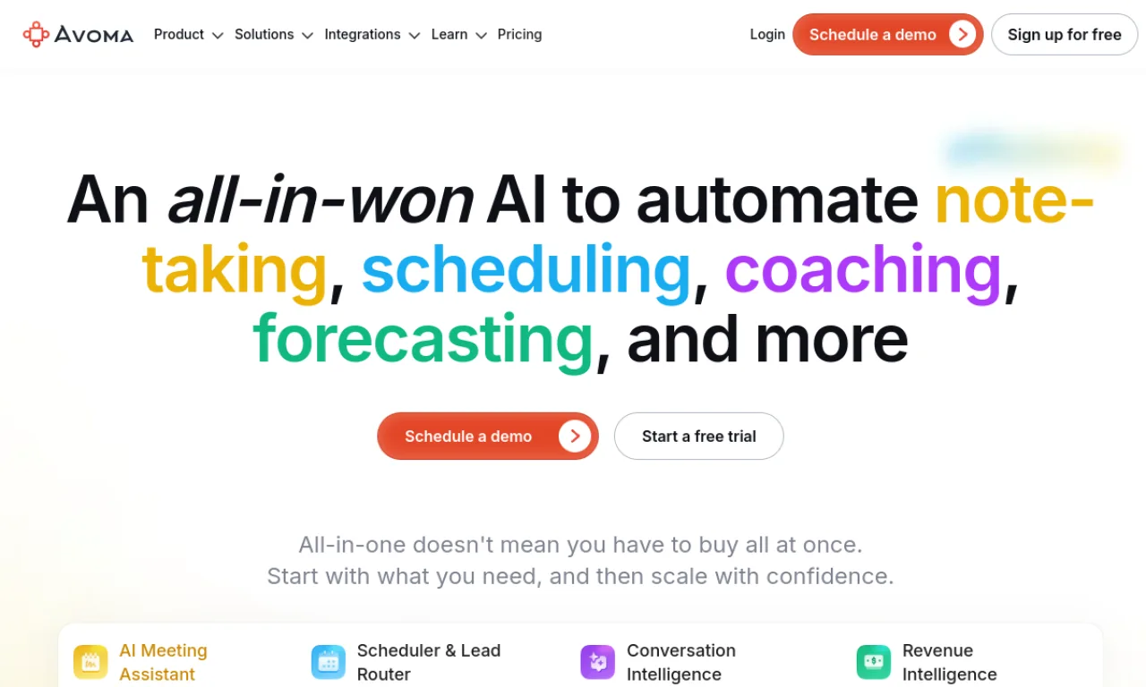 Screenshot of Avoma website