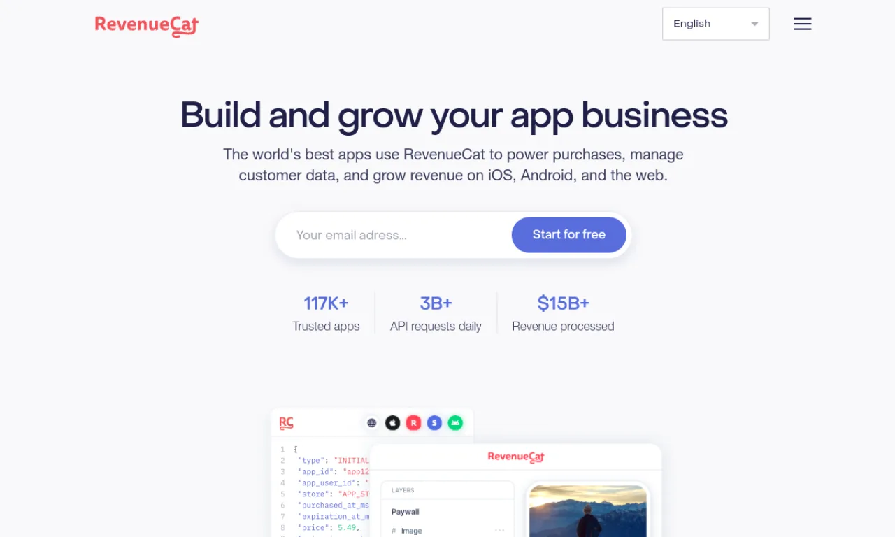 Screenshot of RevenueCat website